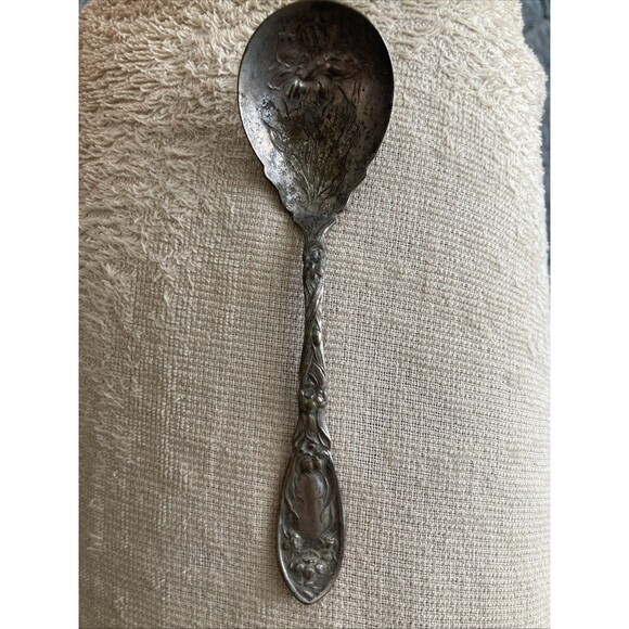 ANTIQUE NARCISSUS ART NOUVEAU 1908 Oxford SILVERPLATED SUGAR SPOON - Picture 2 of 9